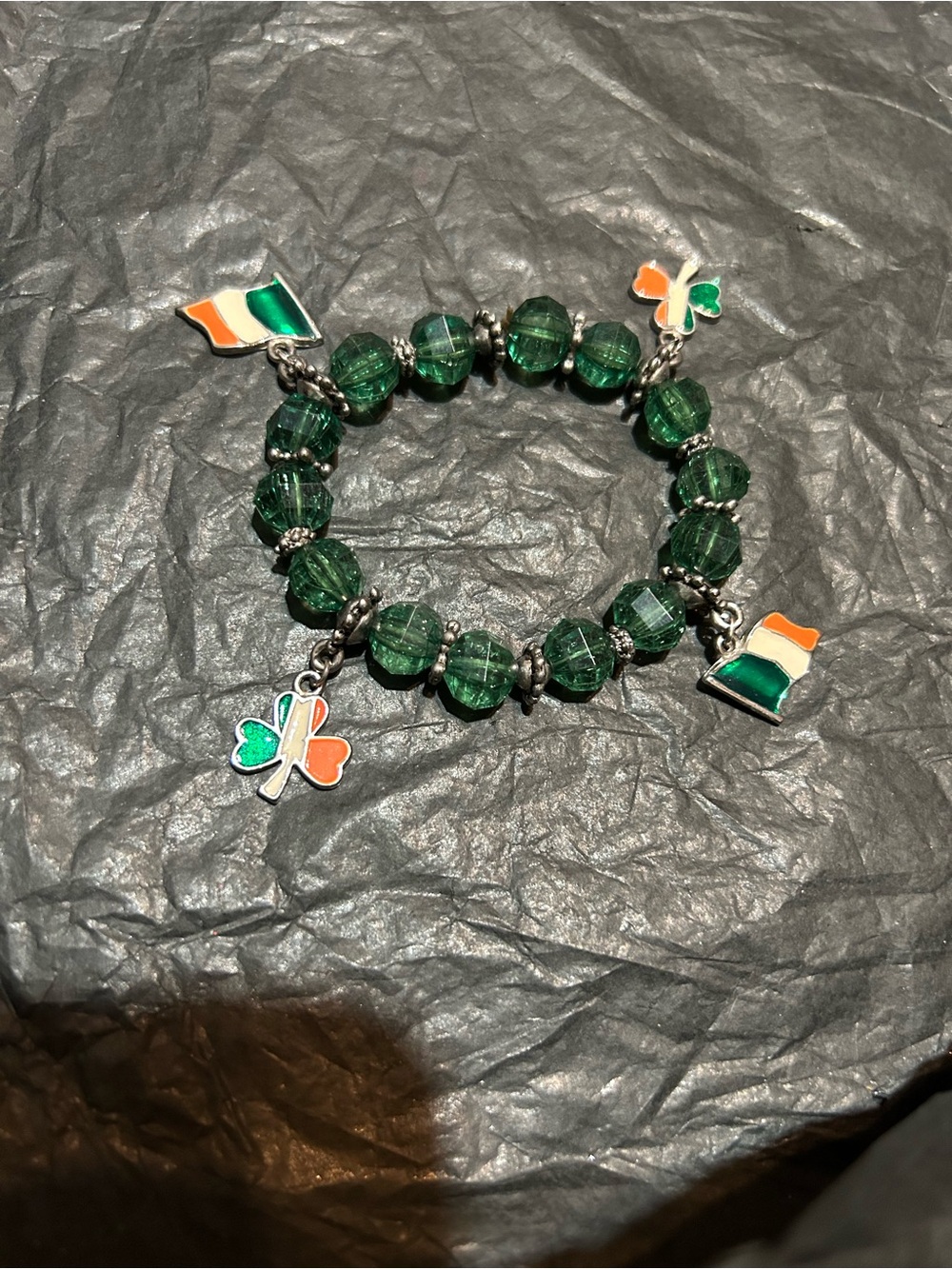 Vintage and Irish Shamrock and Flag Stretch Charm Bracelet - Women Jewelry
